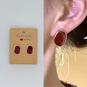 NEW Red Irregular Geometric Stud Earrings